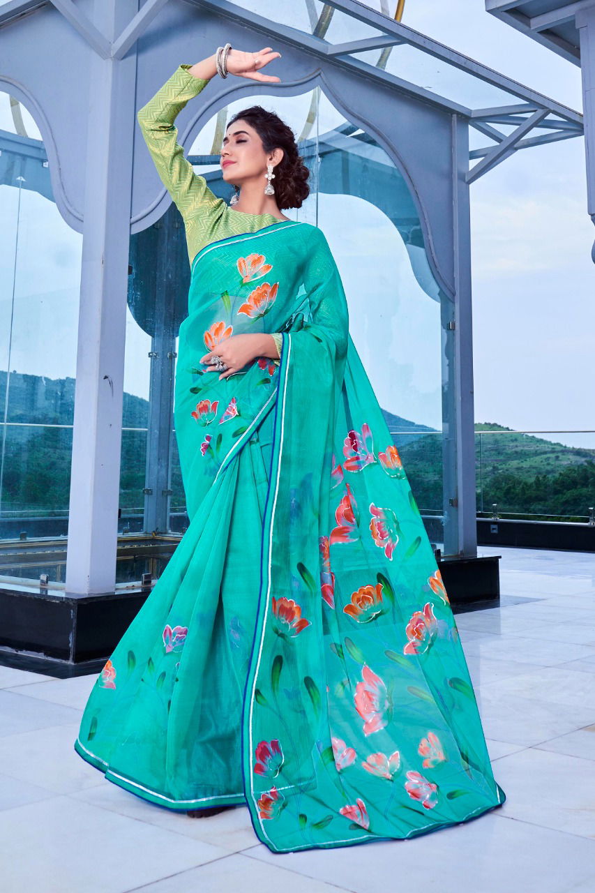 Rajyog Aarohi Organza Party Wear Designer Printed Silk Saree Collection